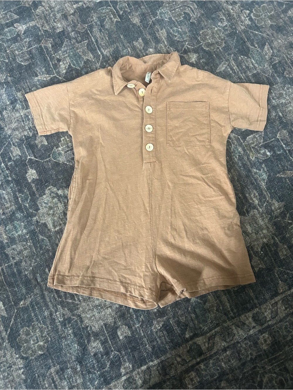Rylee + Cru Short Sleeve Collar Romper in Tan